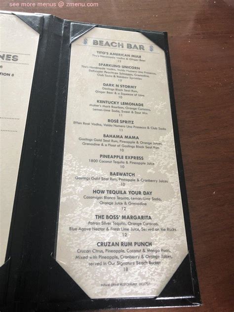 Online Menu Of The Beach Bar Restaurant Asbury Park New Jersey