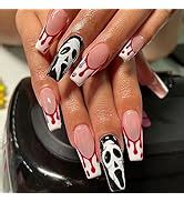 Amazon Mervf Coffin Press On Nails Extra Long Nude Fake Nails Glitter Ballerina Acrylic