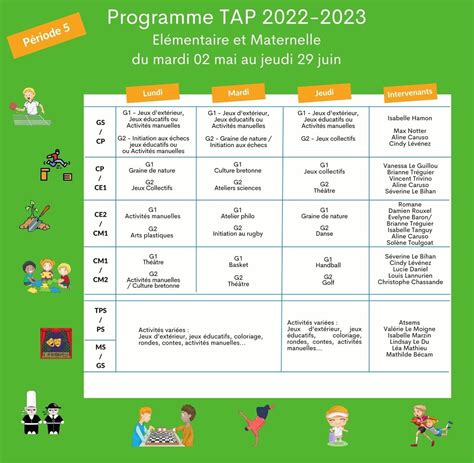 Noticias Ecole Planning Des Tap Du Mai Au Juin