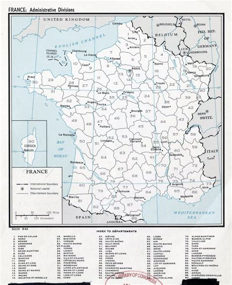 Large detailed administrative divisions map of France - 1964 | France