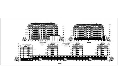 丽水某小区六层砖混四栋联排商住楼建筑设计cad图纸（一二层商用）住宅小区土木在线