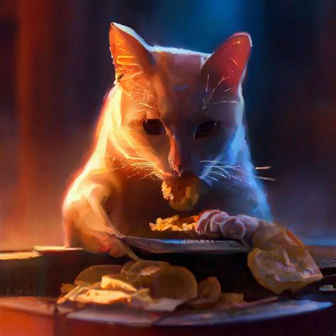 «Кот ест чипсы которые нашел в …» — создано в Шедевруме