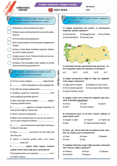 Coğrafyanın Kodları 11 sınıf coğrafya 1 dönem 2 yazılı hazırlıkları 2023