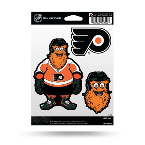 Philadelphia Flyers Gritty Mascot Sheet Of 3 Triple Spirit Stickers