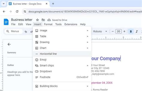 how to add horizontal line in google docs