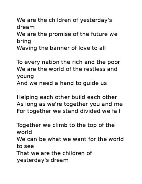 Yesterday's Dream Lyrics - We are the children of yesterday's dream We