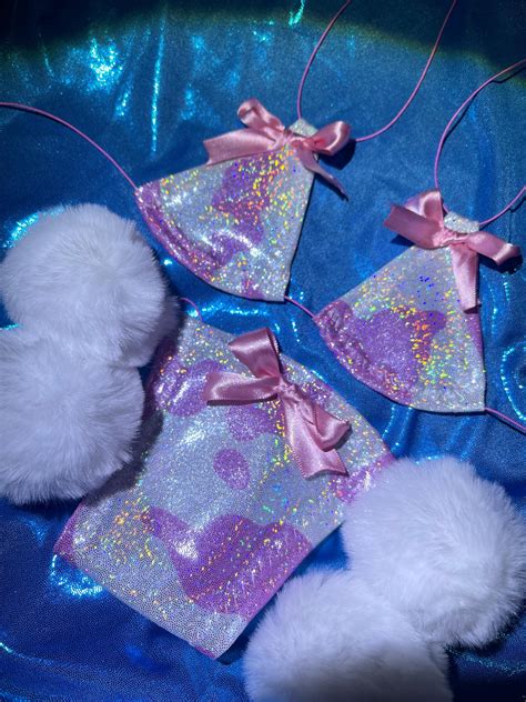 Pom Pom Pink Cow Micro Bikini Exotic Dancewear Stripper Outfits