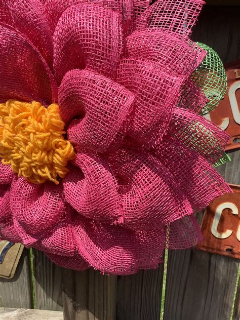 Fuchsia Poly Burlap Mesh Flower Wreath Spring Wreath Summer Etsy