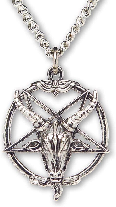 Real Metal Baphomet Satanic Goat Head Inverted Pentagram Silver Finish