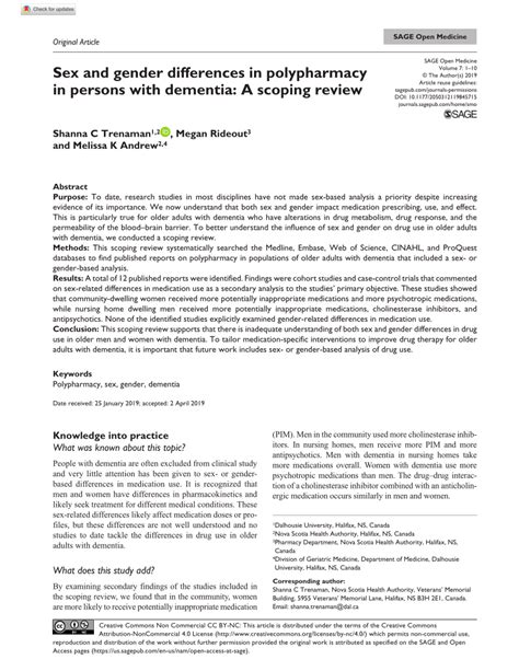 PDF Sex And Gender Differences In Polypharmacy In Persons With Dementia A Scoping Review