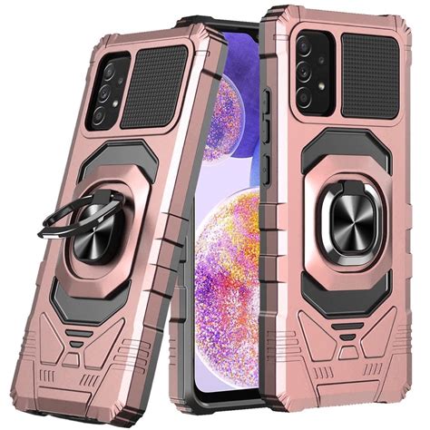 Robotic Hybrid With Magnetic Ring Stand Case For Galaxy A23 5g 2022 Retail Packaging Rose Gold