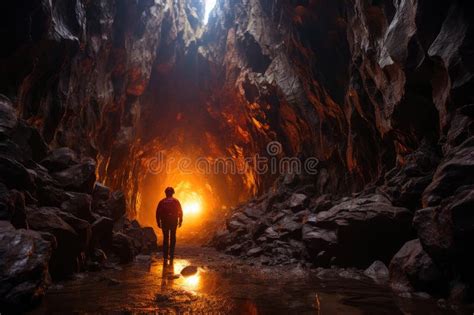 Fearless Explorer Delving into Hidden Caverns. Stock Illustration ...