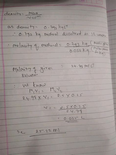 Example If The Density Of Methanol Is Kg L What Is The