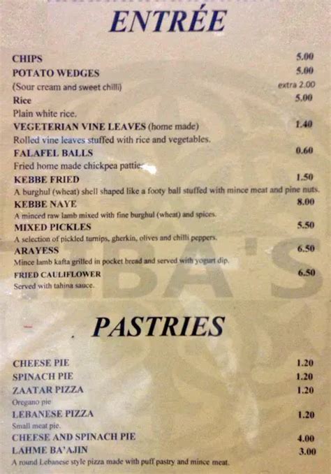 Tibas Lebanese Menu Menu For Tibas Lebanese Brunswick Melbourne