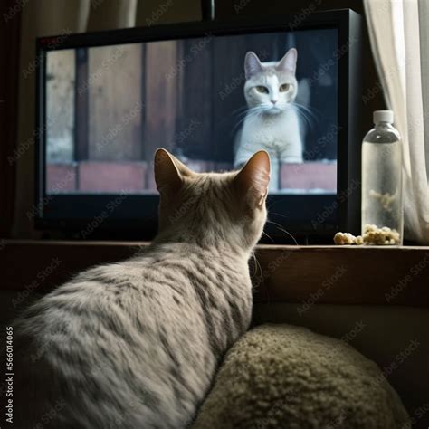 Cat watching netflix. AI generation. Stock Illustration | Adobe Stock