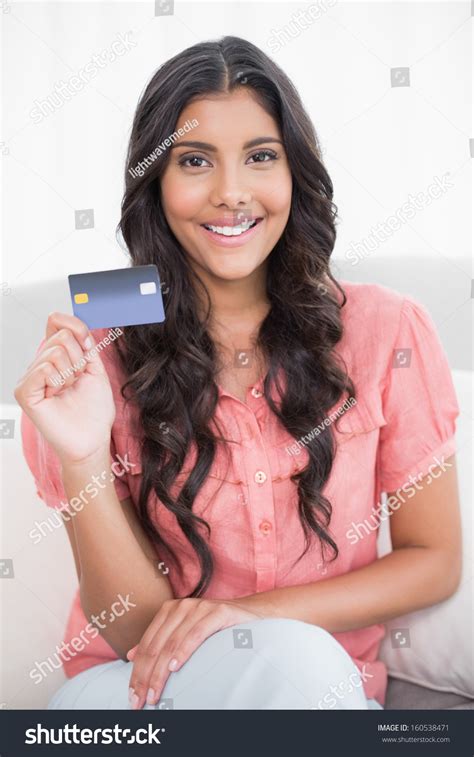 Happy Cute Brunette Sitting On Couch Stock Photo Shutterstock
