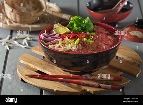 Beef Ramen Spicy Meat Broth With Beef And Noodles Japanese Food Stock