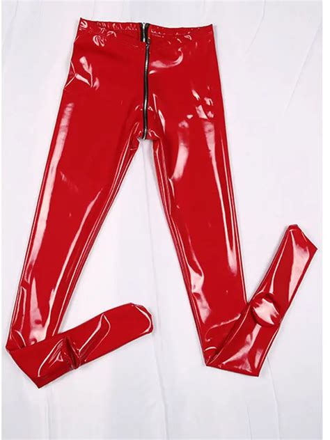 Wet Look Pvc Pantyhose Tights Hot Sexy Zipper Open Crotch Leggings Hot Pencil Pants Shiny Pu