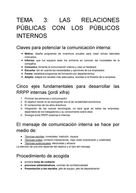 Tema Las Relaciones P Blicas Con Los P Blicos Internos Tema Las