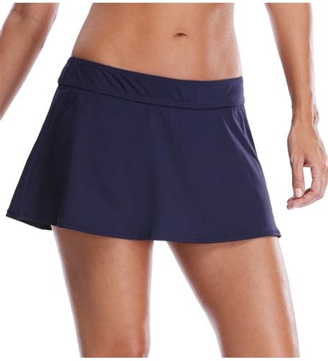 Women S Ruffle Skirted Bikini Bottom Solid Swimdress Skort Navy Basic