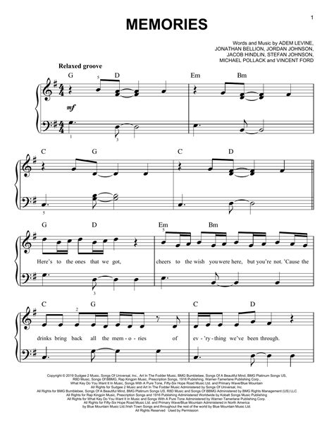 Download Maroon 5 Memories Sheet Music For Piano Vocal And Guitar