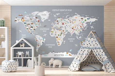 Обои карта мира в детскую комнату - 72 фото