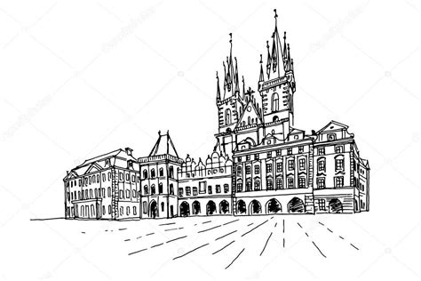 Bosquejo Vectorial De La Iglesia De Nuestra Se Ora Ante Tyn Praga