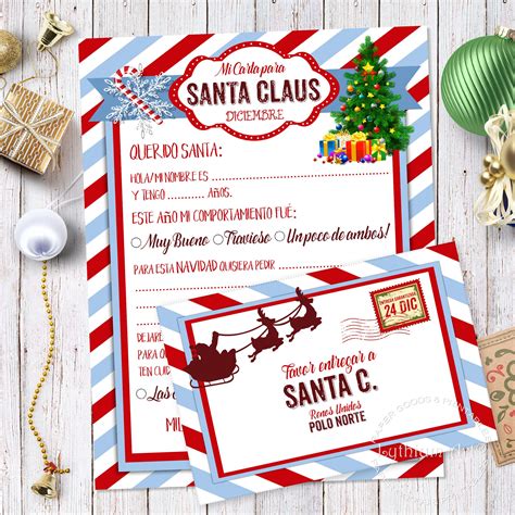 Carta A Santa Claus Carta De Navidad Imprimible Para Niños Incluye Sobre Combinable Carta