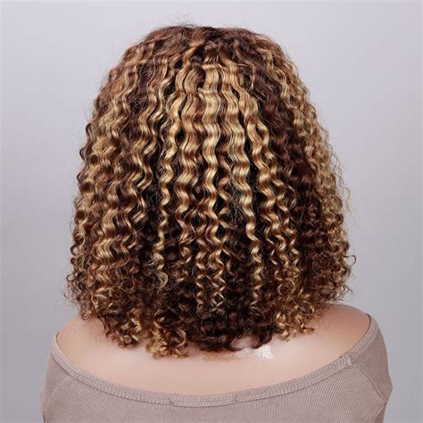 Soul Lady Brown Hair With Honey Blonde Highlights Jerry Curly Bob X HD Lace Glueless Human