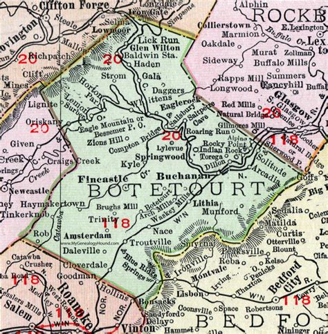 Botetourt County Virginia Map 1911 Rand Mcnally Fincastle