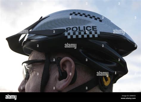 Police bicycle helmet glenrothes police station hi-res stock ...