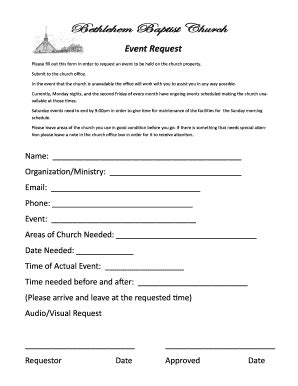 Fillable Online Bethlehembaptist Online Event Request