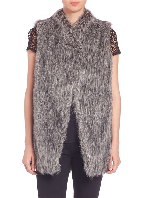 Lyst Dkny Faux Fur Vest In Gray