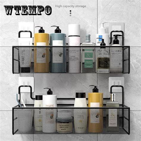 Черная настенная полка для ванной комнаты, полка для шампуня, кухонная ...