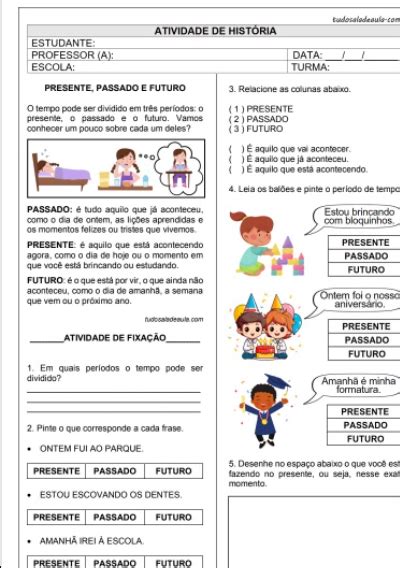 Atividade Sobre O Tempo 2 Ano - Atividade de história períodos do tempo 1º e 2º ano fundamental – Artofit