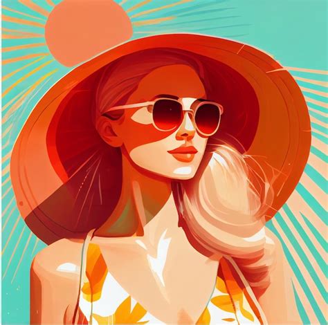 Premium Photo A Woman Wearing A Hat And Sunglasses With The Words Sun On It