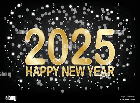 2025 Happy New Year Greeting Card. Gold text on a dark background with