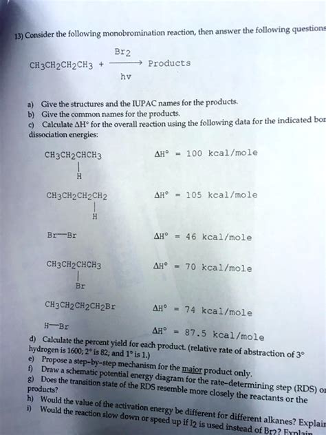 SOLVED Consider The Following Monobromination Reaction Then Answer