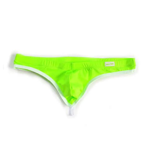 Bright Color Ice Silk Gay Sexy Underwear Mens Thong Swimwear Briefs T Back Man Tanga Swimming