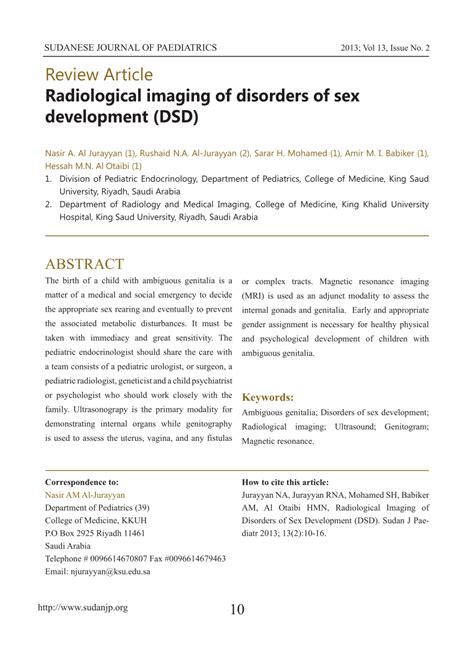 Pdf Radiological Imaging Of Disorders Of Sex Development Dsd