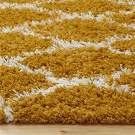 Yellow Ochre Trellis Living Area Rug Bright Bold Shaggy Etsy Uk