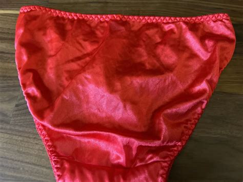 Vintage Satiny Bikini Panties Red Shiny Nylon Frilly Gem