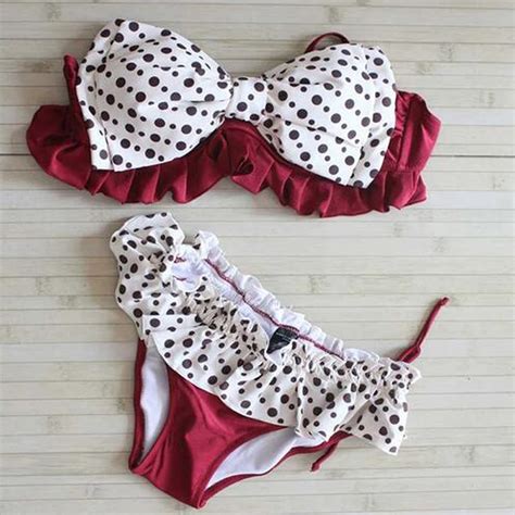 Polka Dots Bikini 2017 Push Up Swimwear Women Bow Knot Swimsuit Bandeau