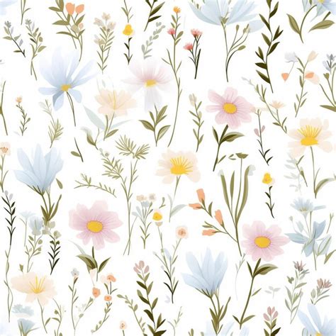 Premium Ai Image Soft Pastel Wildflower Arrangement Seamless Pattern