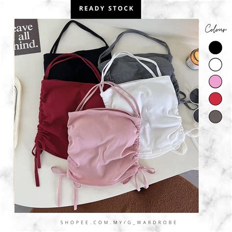 Ready StockHalter Neck Strap Design Camisole Hot Girl Tube Top With Breast Pad Backless Women