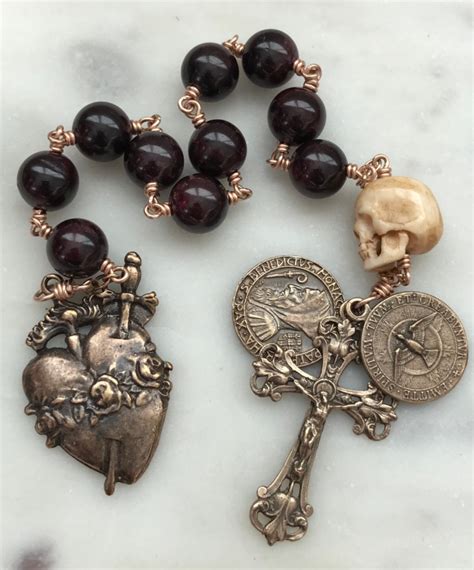 Ceceagnes On Etsy Memento Mori Pocket Rosary With Mm Round Garnet