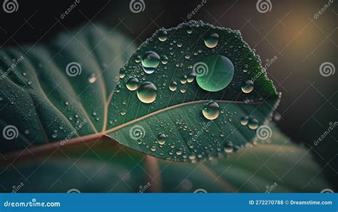 Hermosas Gotas De Agua De Lluvia Transparente En Una Macro Hoja Verde