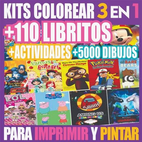 X Kit Imprimible Libros Colorear Dibujos Actividades Mercadolibre