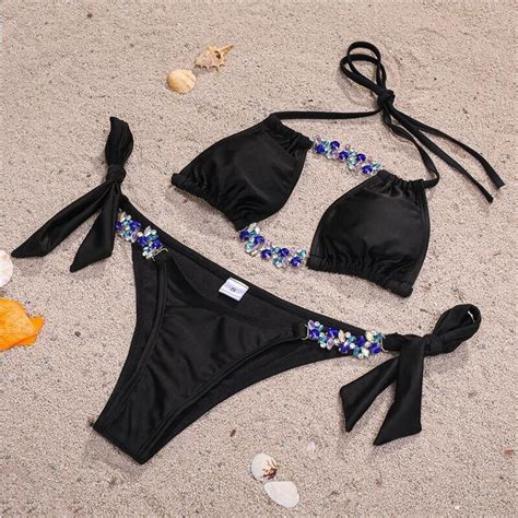 In X Diamond Bikini Sexy Swimsuit Female Brazilian Biquinis Halter Push Up Swimwear Women