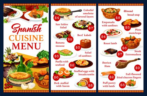 Spanish Cuisine Restaurant Menu Dishes 23498019 Vector Art At Vecteezy